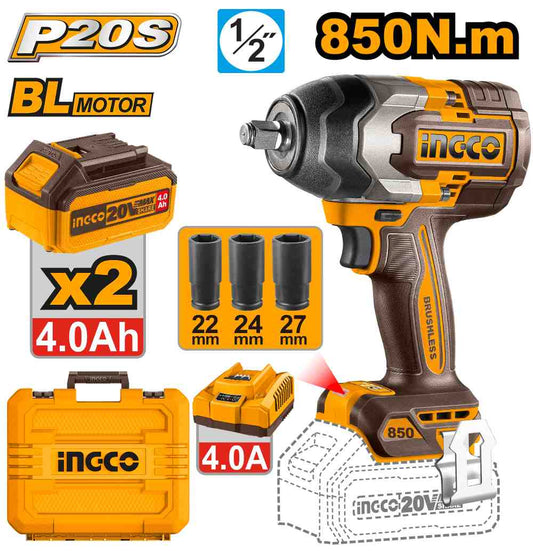 Llave Impacto 850 Nm 20V 1/2" INGCO