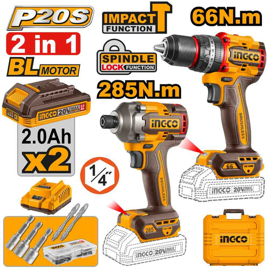 Kit 2 Maq. Ator/ 66 Nm + Llave Impacto 285Nm INGCO