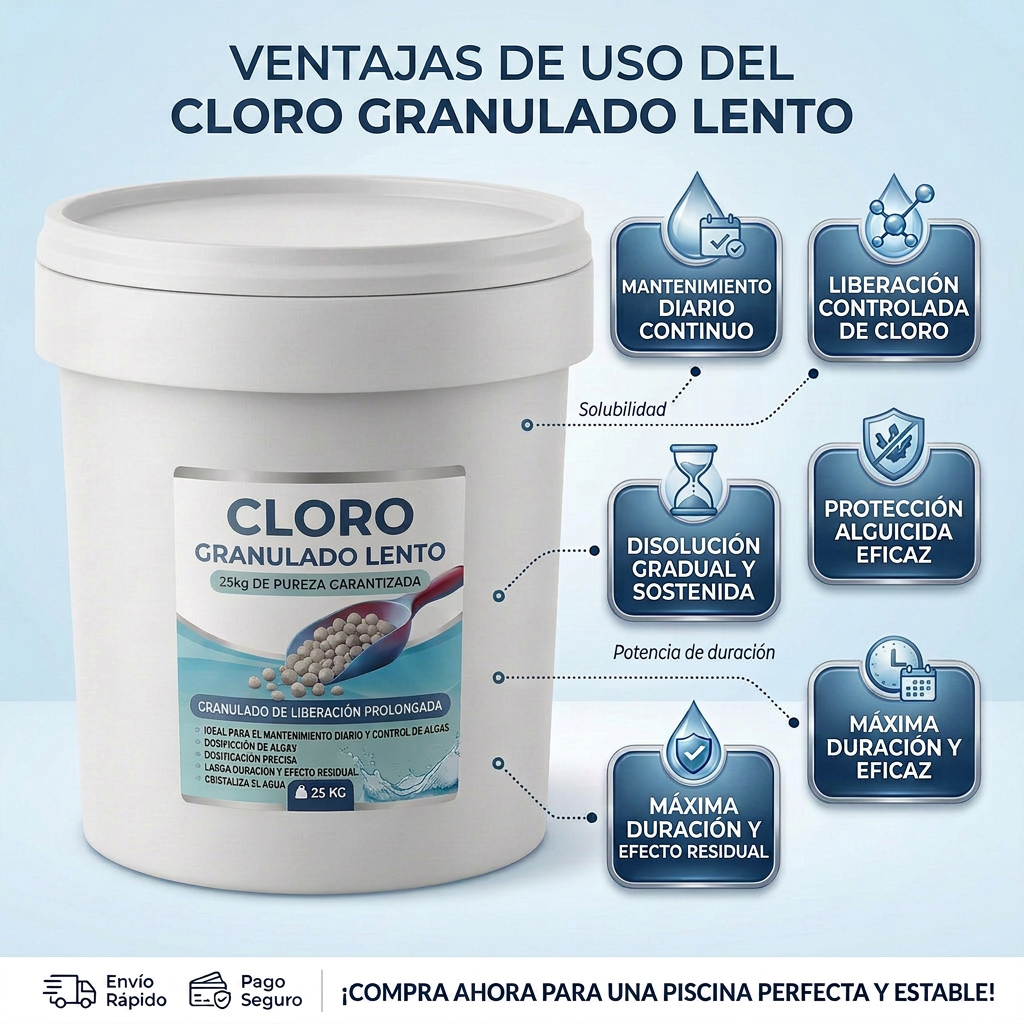 Cloro Granulado Lento para Piscina TRICLORO GR-90 | 90% Cloro Activo | Dosificación Precisa 5KG y 25KG
