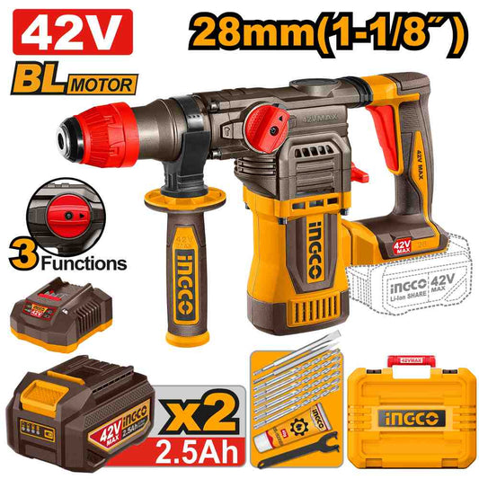 Martillo Rotativo 42 V 28 Mm * Incluye Carg/bat 2,5 Ah INGCO