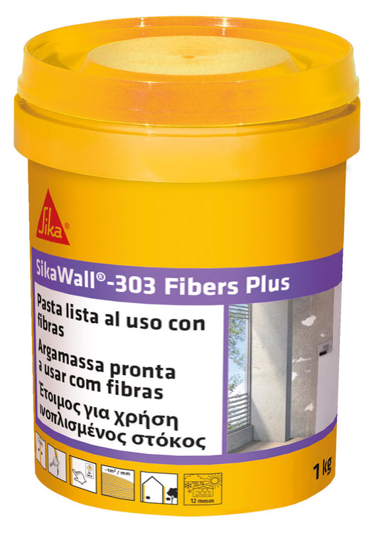 Sika SikaWall-303 Fibers Plus pasta reparadora con fibra de vidrio en cubo