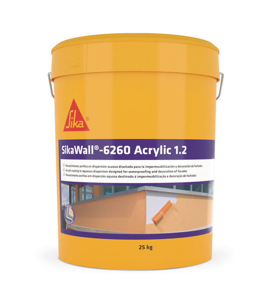 SikaWall-6260 Acrylic 1.2 revestimiento acrílico para fachadas y SATE en cubo de 25 kg