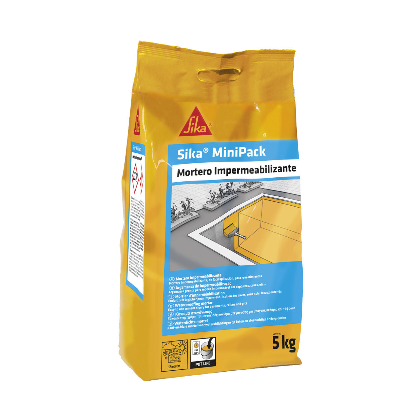 Sika Minipack Mortero Impermeabilizante bolsa de 5 kg para sótanos y muros