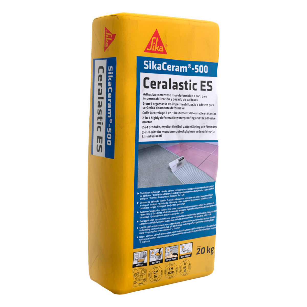 Sika SikaCeram-500 Ceralastic ES adhesivo impermeabilizante elástico en saco de 20 kg
