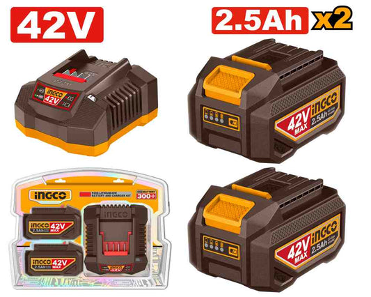 Pack Cargador + 2 Baterias 2.5 Ah 42V INGCO