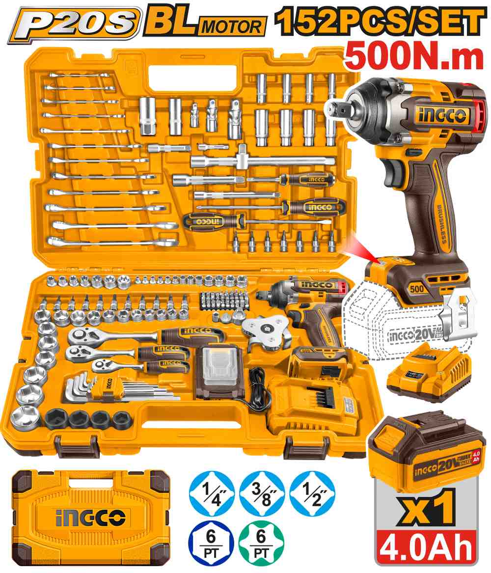 Maleta 152 Pcs Herramientas Combinadas + Llave Impacto INGCO