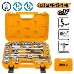 Maleta Jgo 44 Pcs Llaves Vasos 1/2" 1/4" INGCO
