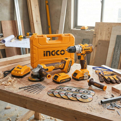 Amoladora + Taladro de impacto + Baterias Combo Ingco