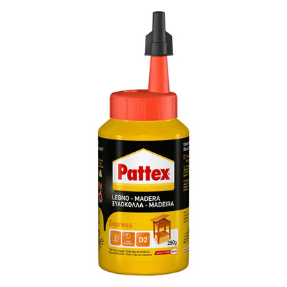 Pattex Cola para Madera Express 75, 250 y 750 g — Fuerza inicial en 5 minutos, transparente al secar, sin disolventes