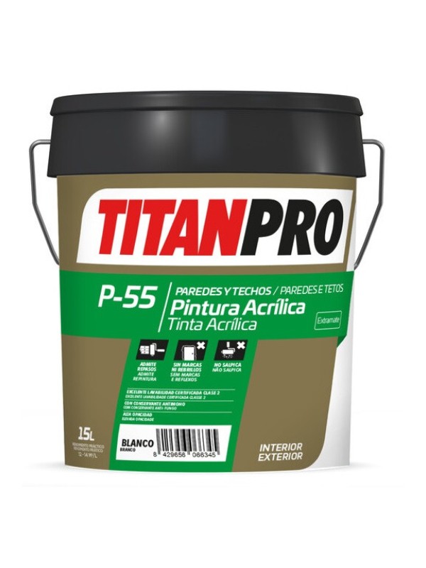 TitanPro P55 Pintura Acrílica Extra Mate Blanca Interior Exterior