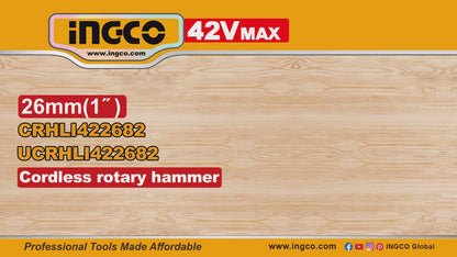 MARTILLO ROTATIVO INGCO INALAMBRICO 42V 26MM CRHLI422682E