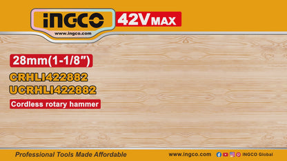 MARTILLO ROTATIVO INGCO INALAMBRICO 42V 28MM CRHLI422882E