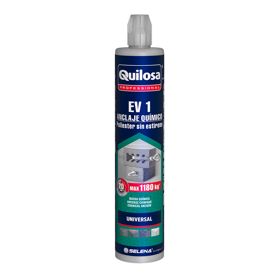 Quilosa EV1 — Anclaje Químico Bicomponente Curado Rápido Soportes Sólidos y Huecos 300 ml