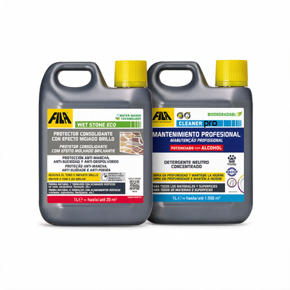 Fila Kit Efecto Mojado — Wet Stone Eco 1L + Cleaner Pro 1L