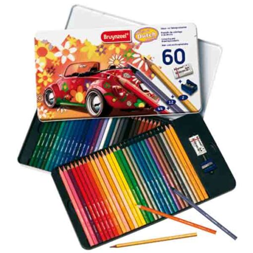 Caja de 60 lápices metálica Escarabajo colores de los años 60